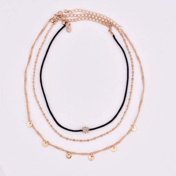 Gold Multi Layer Crystal Choker Necklace Set - Picture 2 of 2